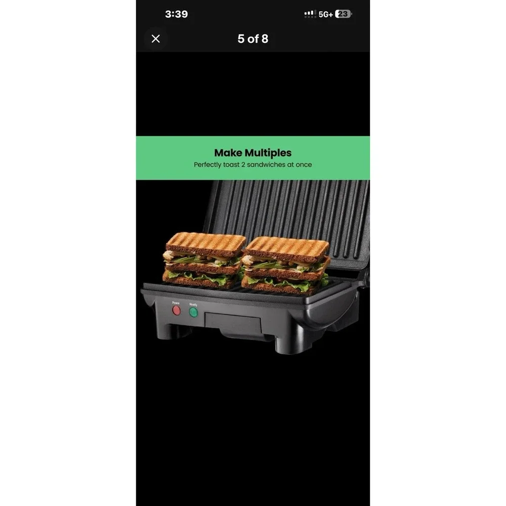 Electric Panini Press Grill and Gourmet Sandwich Maker w/ Non-Stick Coated Pl...